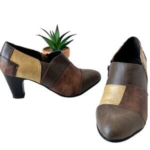 New York Transit Colorblock Patch Ankle Women Booties Sz 7.5 Chunky Boho Retro